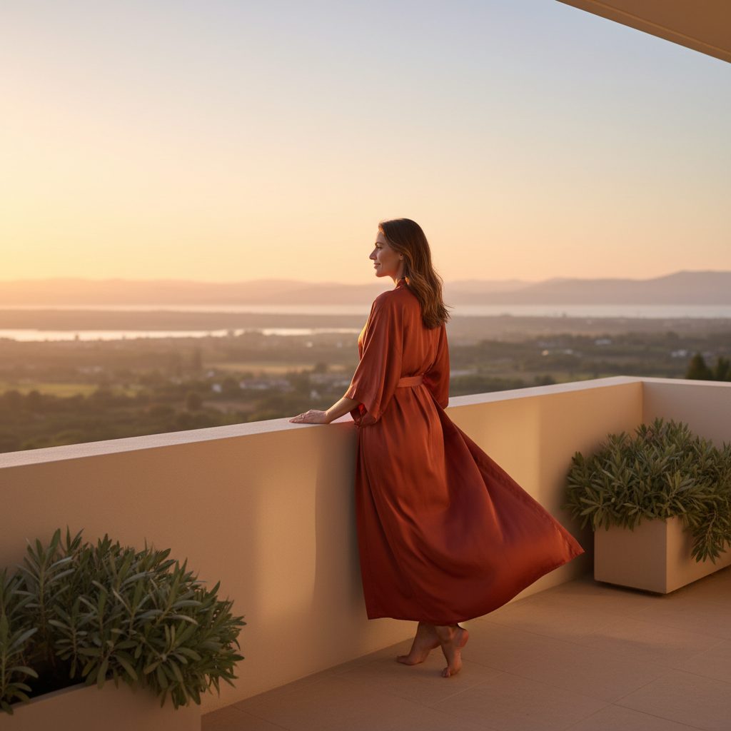 Serene woman in warm morning light